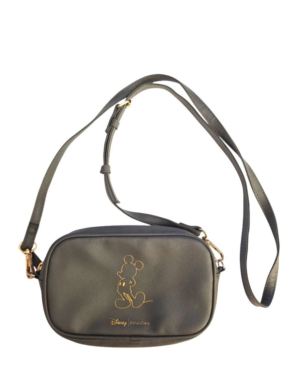 Disney x Pandora Mickey Mouse Charcoal Crossbody Bag Gold Tone Minimalist Purse